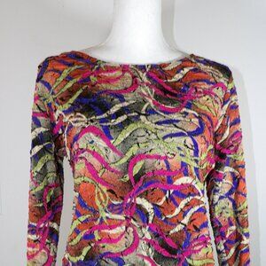 GW Multi Colored Art Deco Knit Pullover Top Women's Size XL